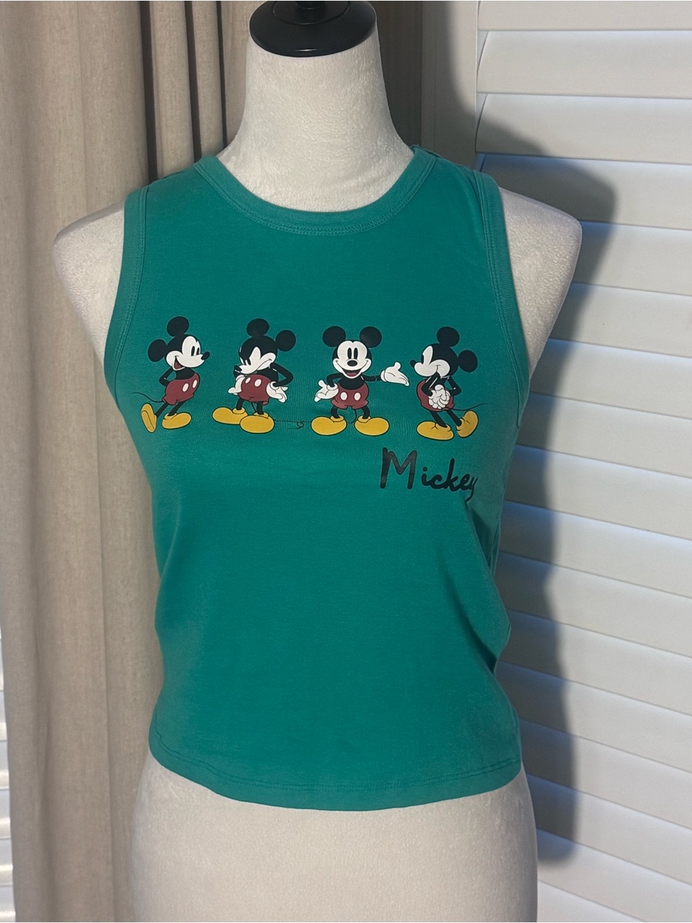 Disney Mickey Mouse Fitted Crop Tank Top Green S Small
